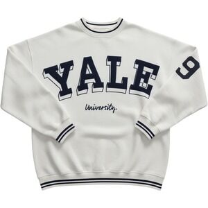 H&M Divided Yale University Embroidered Crewneck Sweatshirt White Blue Small